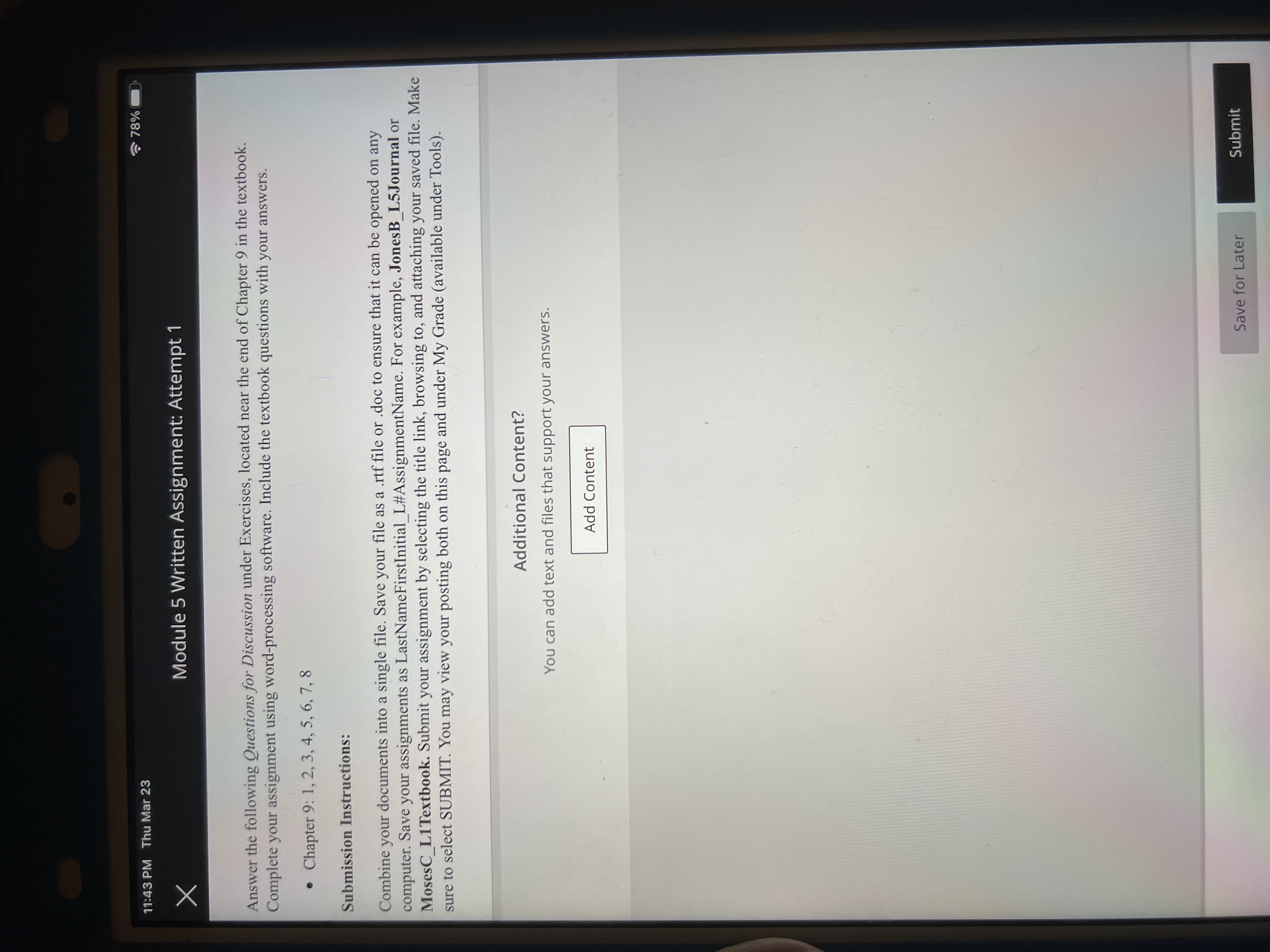 11:43 PM Thu Mar 23 78% X Module 5 Written