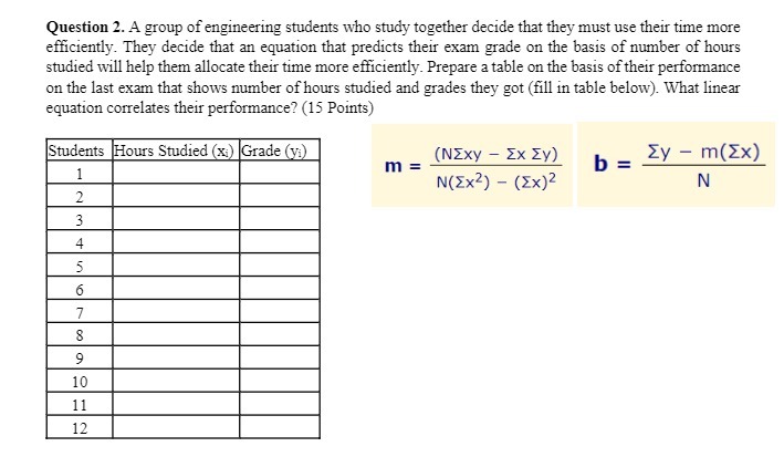 Question 2. A group of engineering students who