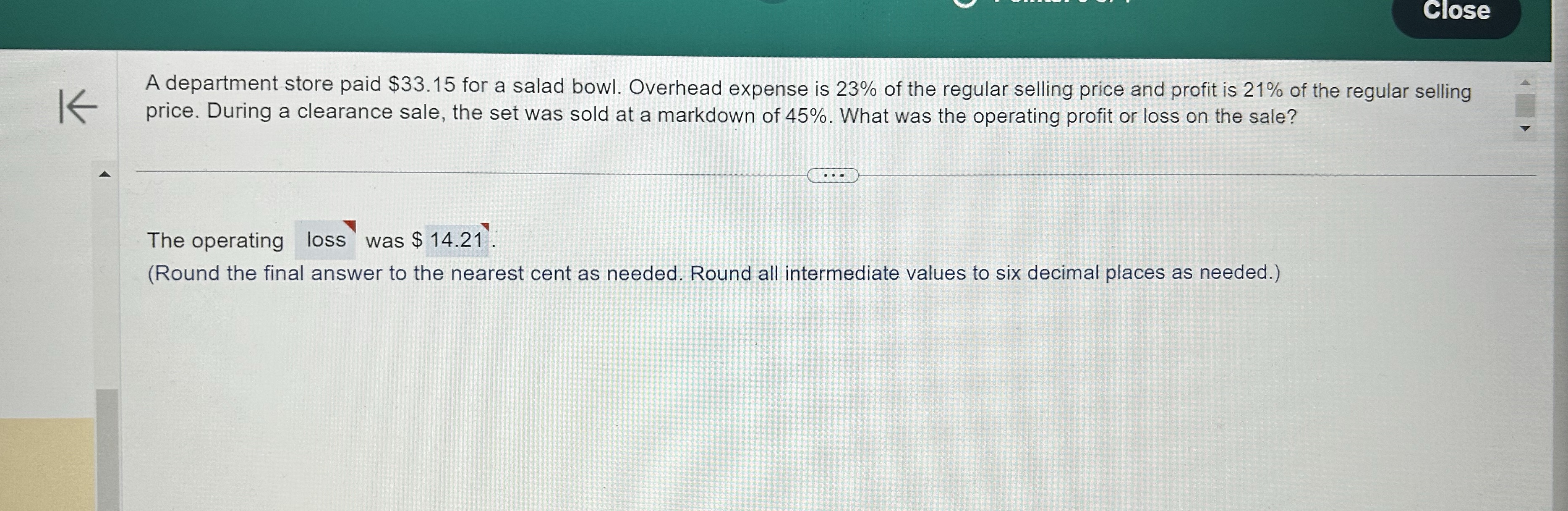 A departn'rent store paid $33.15 for a salad