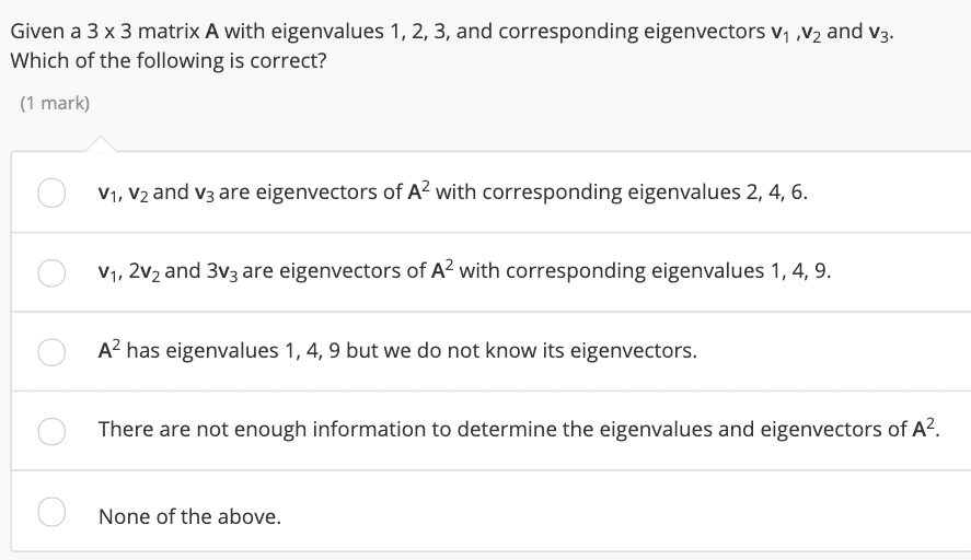 Given a 3 x 3 matrix A with eigenvalues 1, 2, 3,