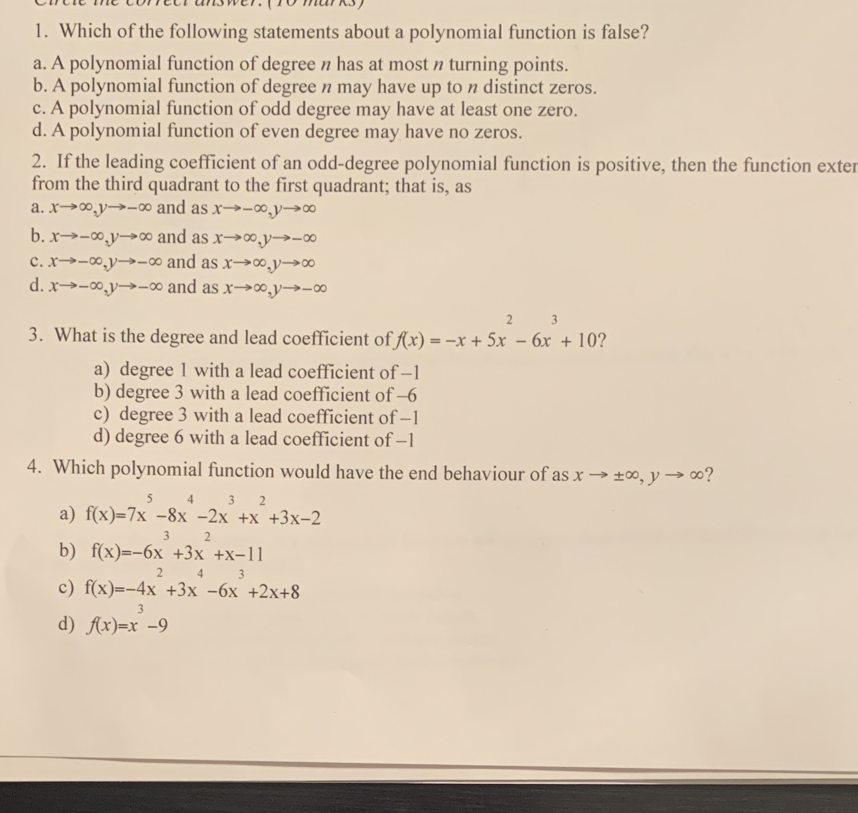 1. Which of the following statements about a