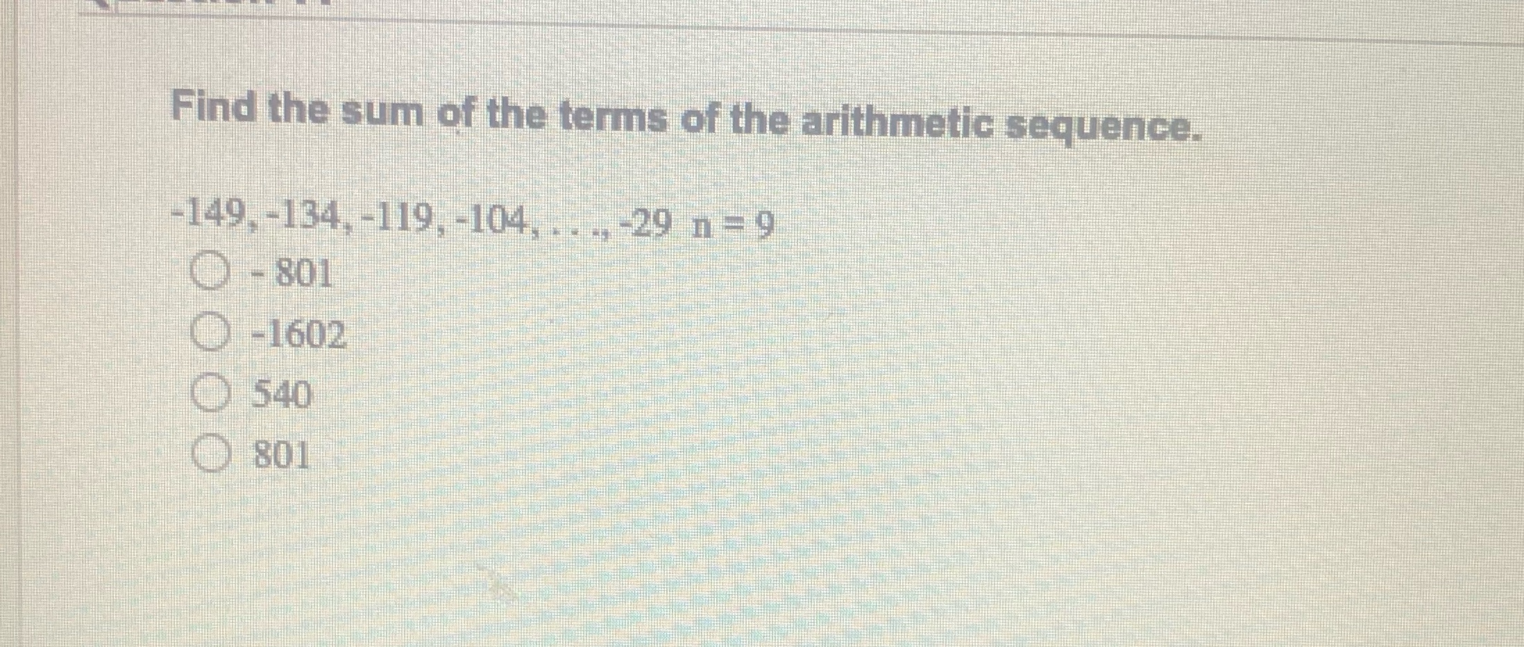 Find the sum of the terms of the arithmetic