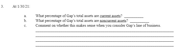 3. At 1/30/21: a. What percentage of Gap's