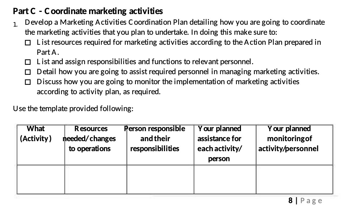 Part C - Coordinate marketing activities 1.