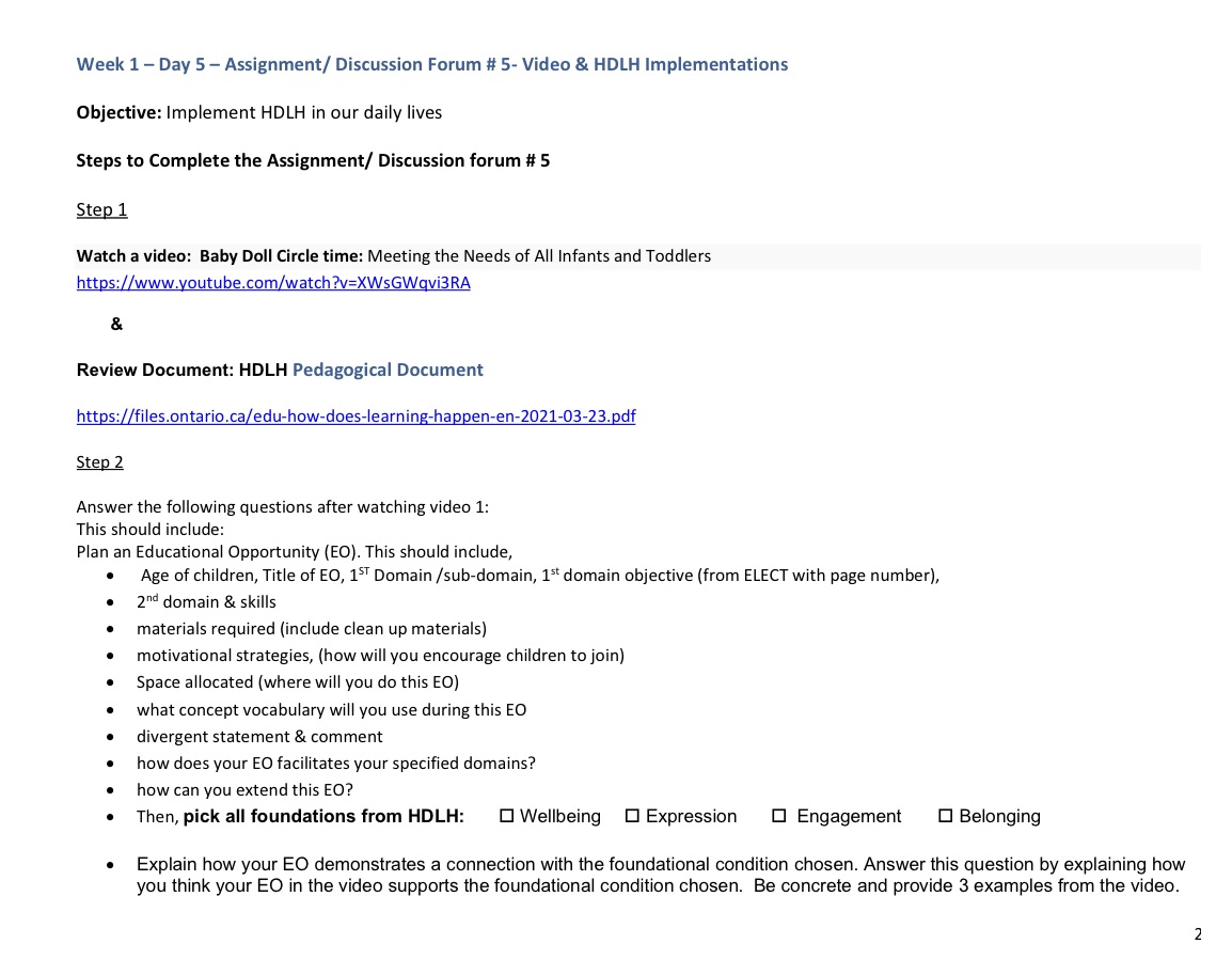 Week 1 - Day 5 - Assignment/ Discussion Forum #