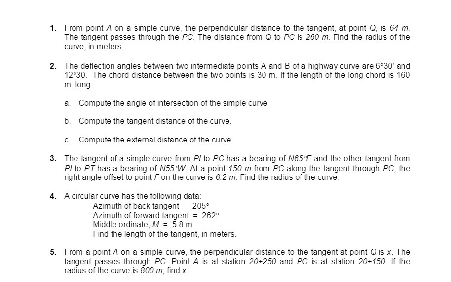 1. From point A on a simple curve, the