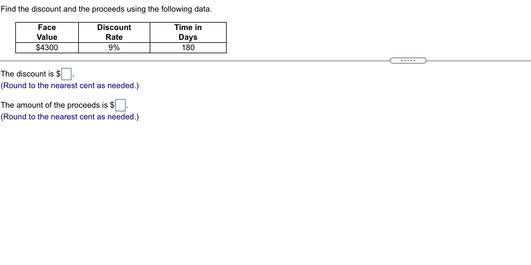 Find the discount and the proceeds using the
