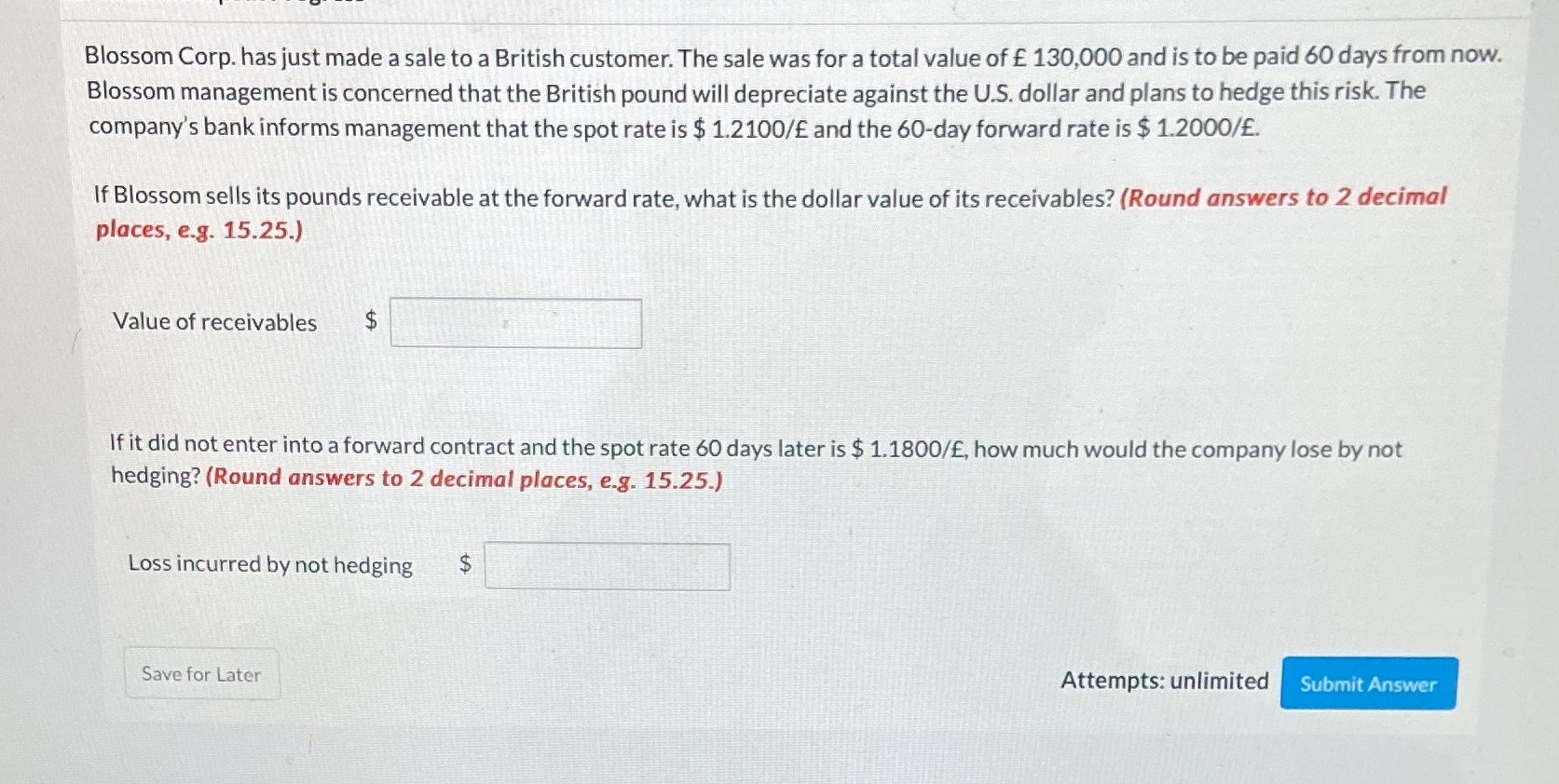 Blossom Corp. has just made a sale to a British