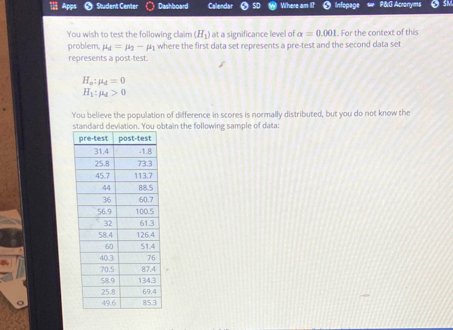 i Apps Student Center () Dashboard Calendar SD W