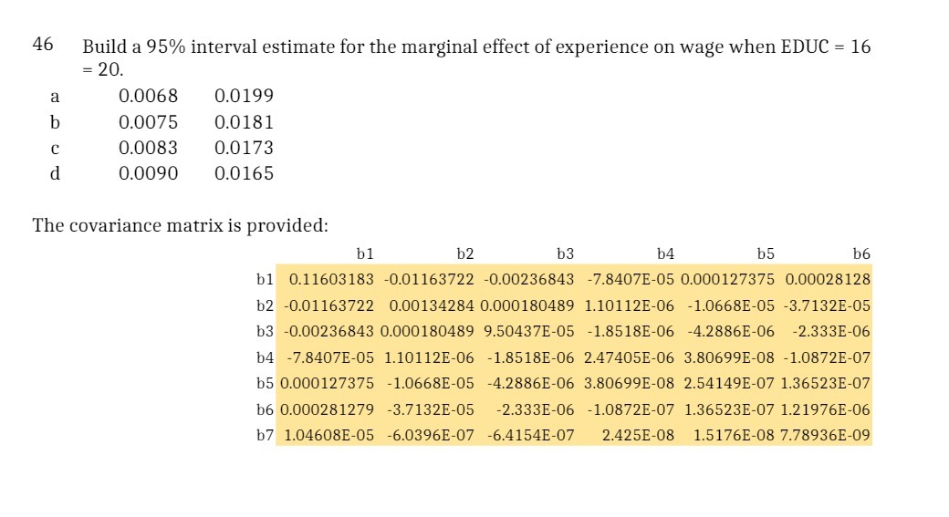 46 Build a 95% interval estimate for the marginal