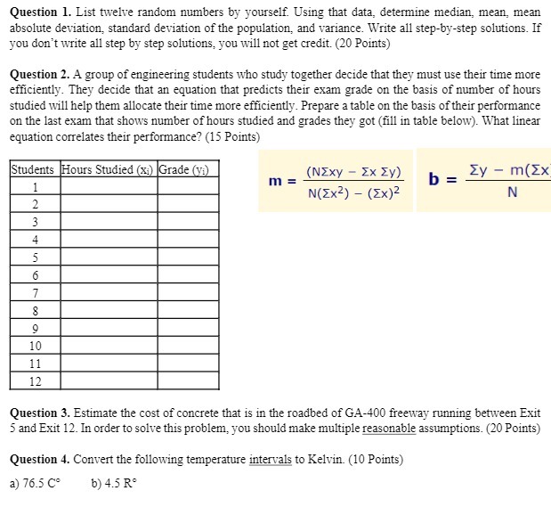 Question 1. List twelve random numbers by