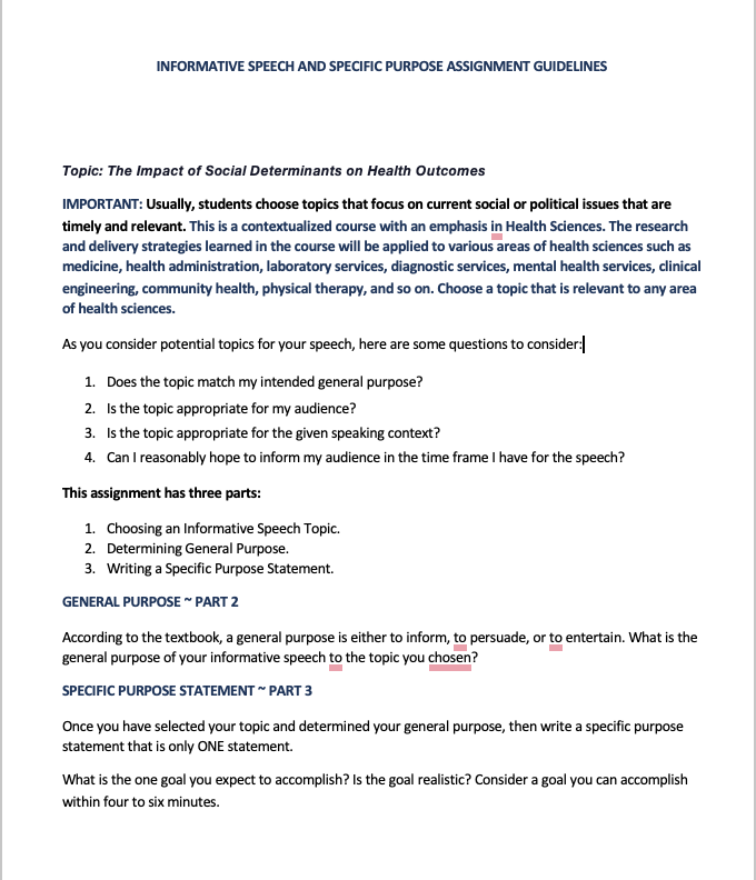 INFORMATIVE SPEECH AND SPECIFIC PURPOSE