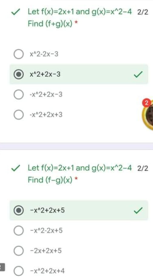 thanykouuuuuuuuuu V Let f(x)=2x+1 and g(x)=x^2-4