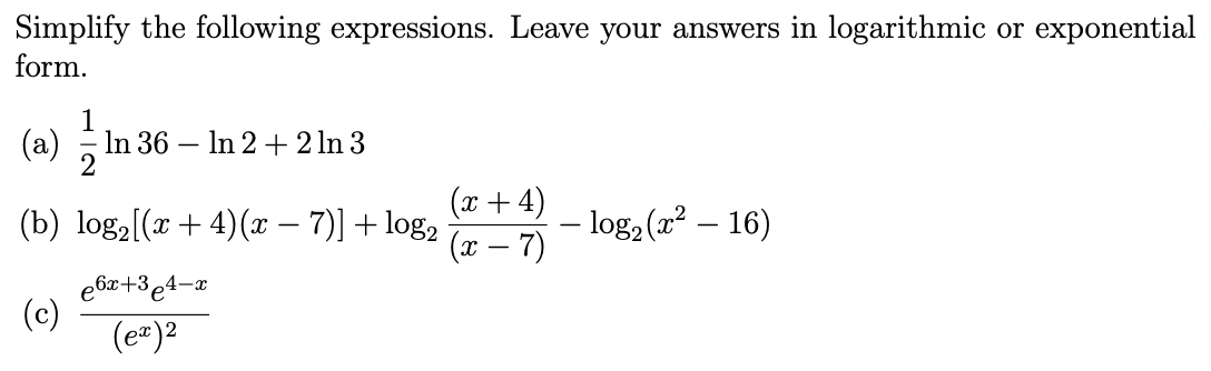 Simplify the following expressions. Leave your