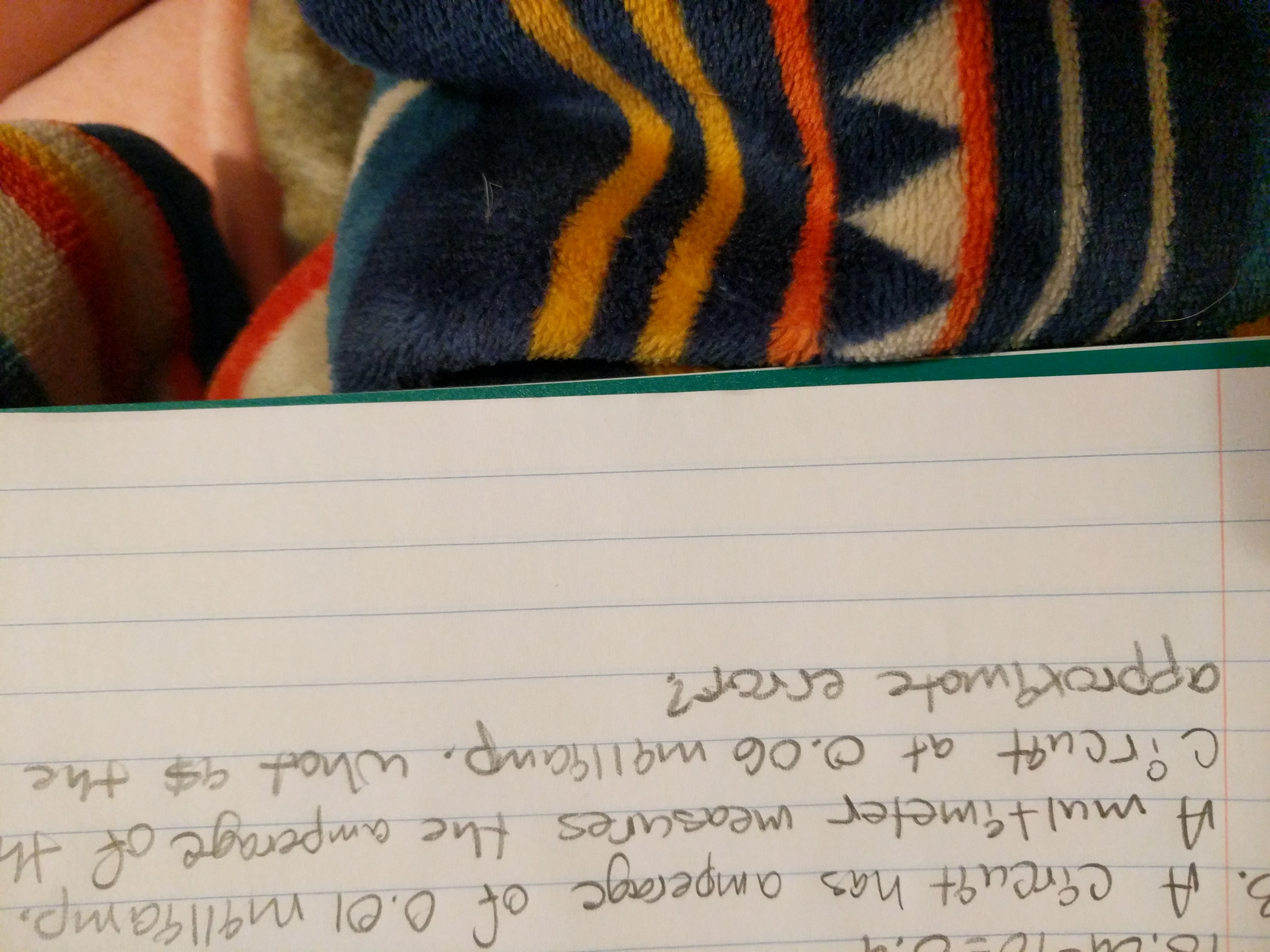 A circuit has amperage of 0.01 mall9amp, A