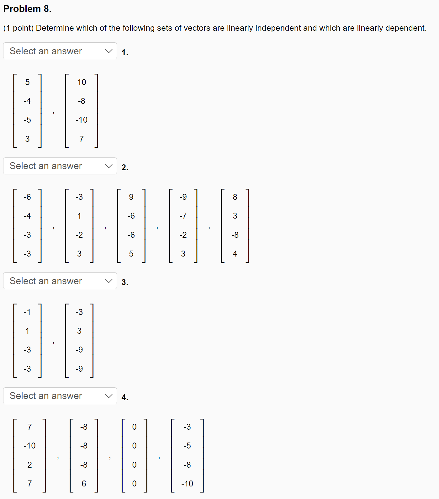 Problem 1. (1 point) Let 6 8 12 $1- 6 ,V2 20 ,V3