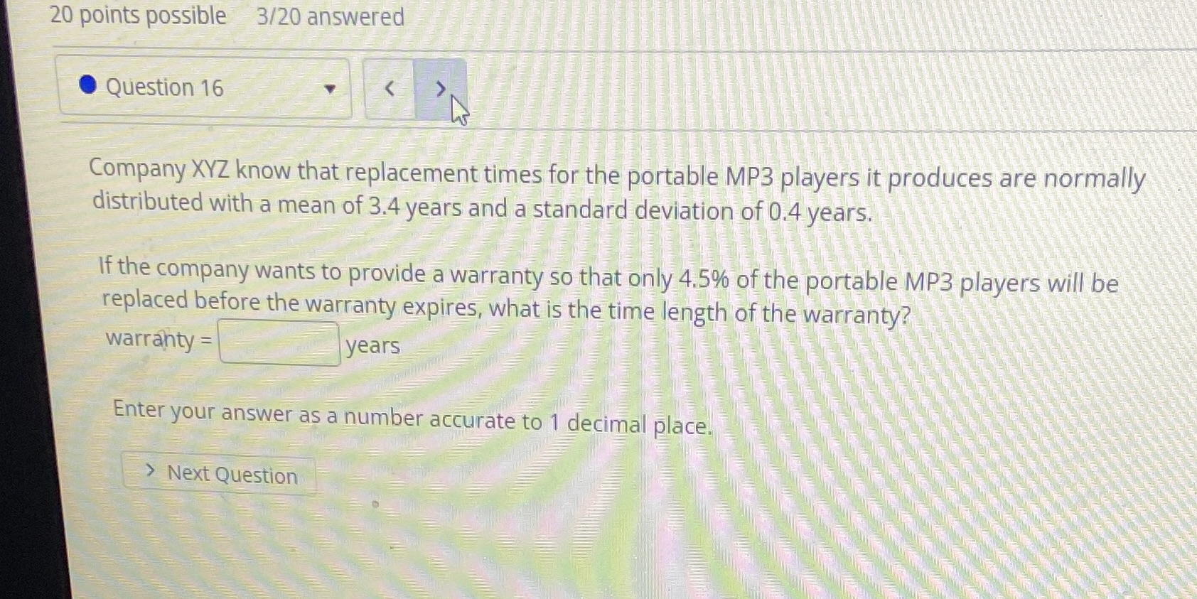 20 points possible 3/20 answered .Question 16