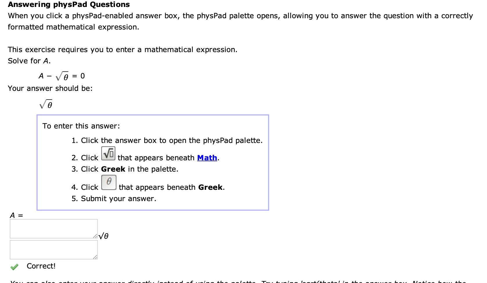 Answering physPad Questions When you click a