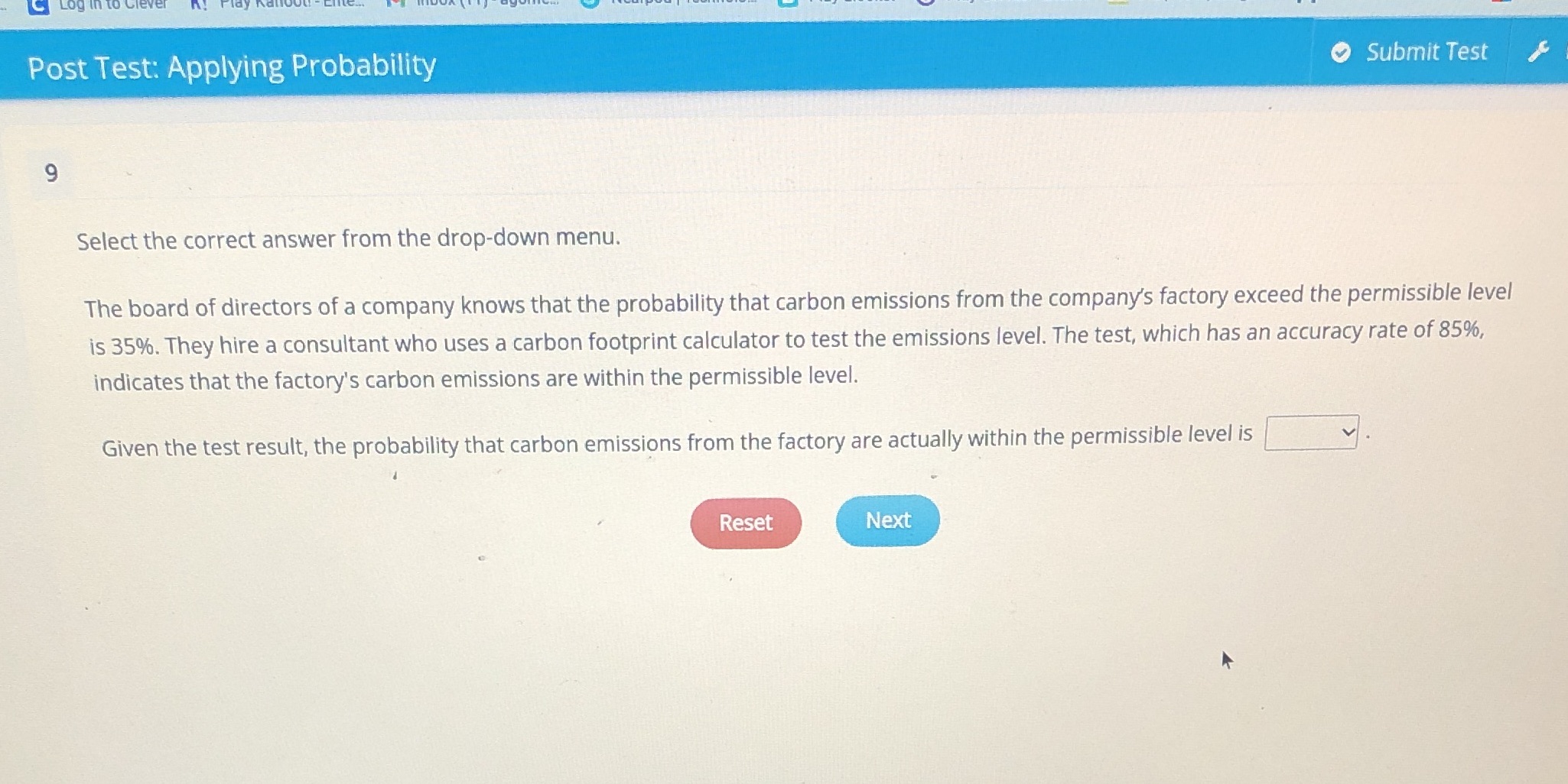 Log in Post Test: Applying Probability Submit