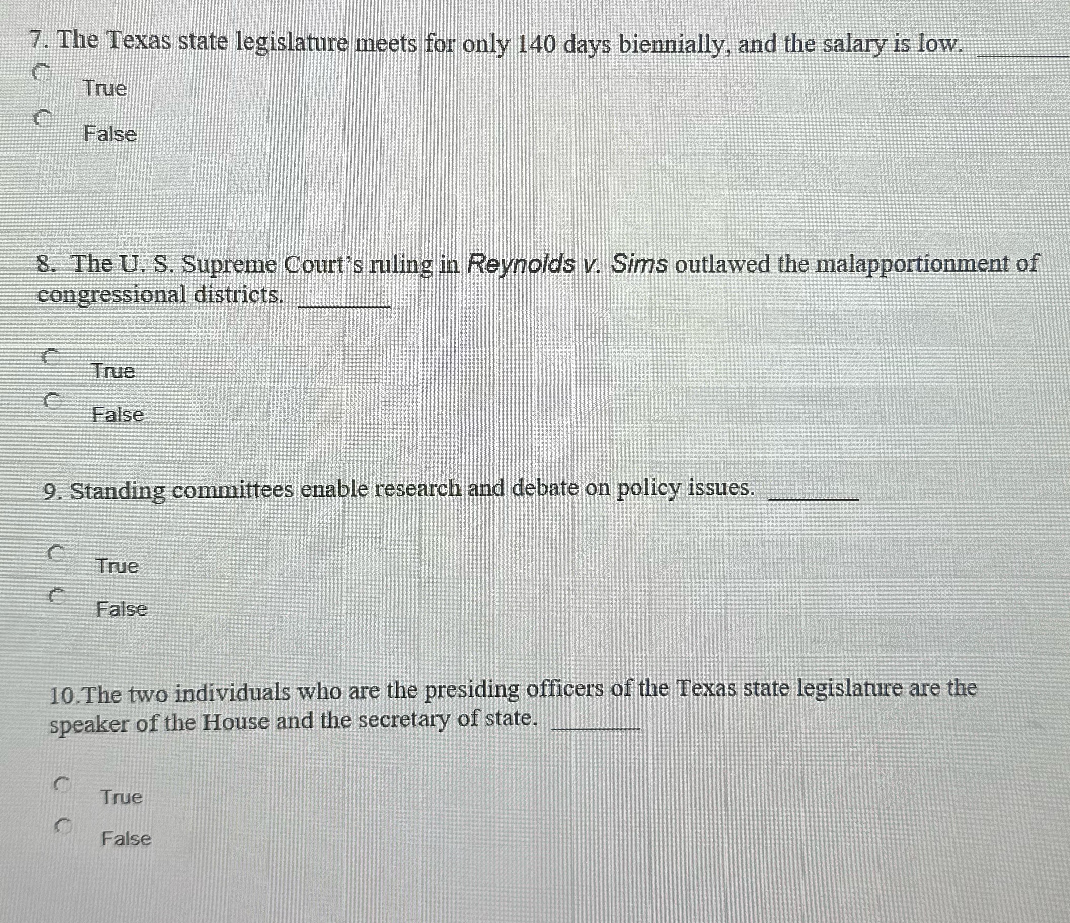 7. The Texas state legislature meets for only 140