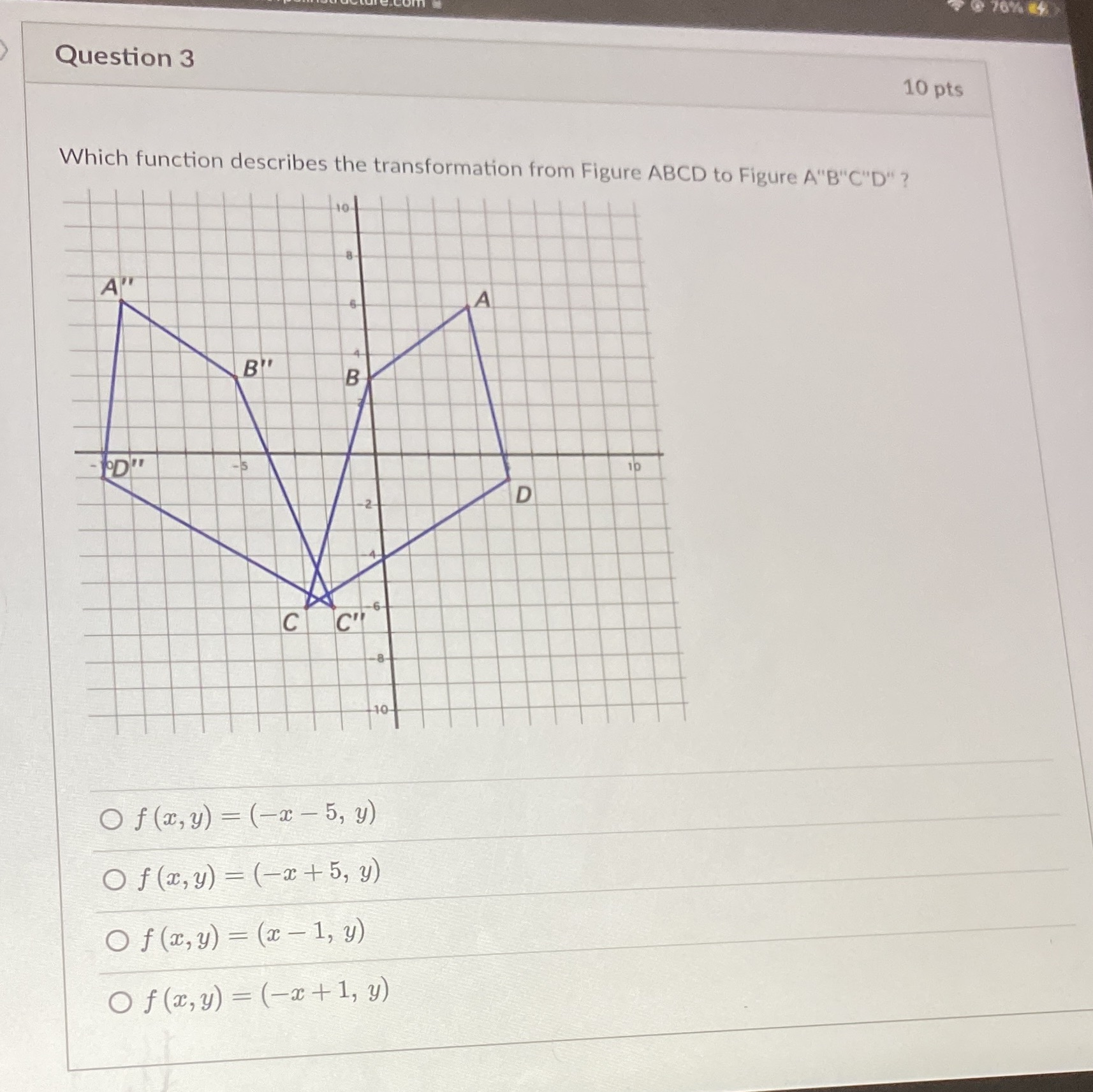 Question 3 10 pts Which function describes the