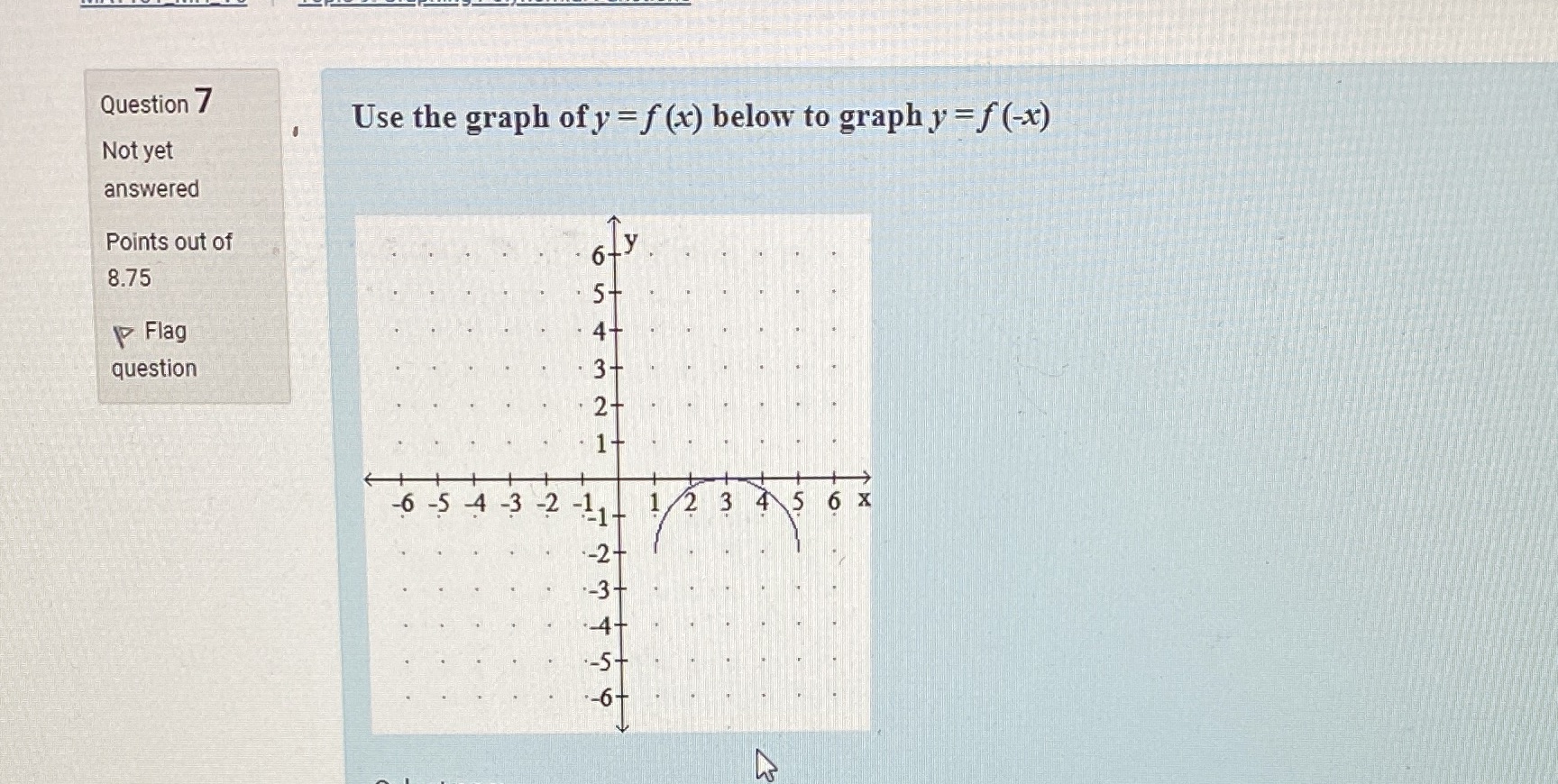 Question 7 Use the graph of y = f (x) below to