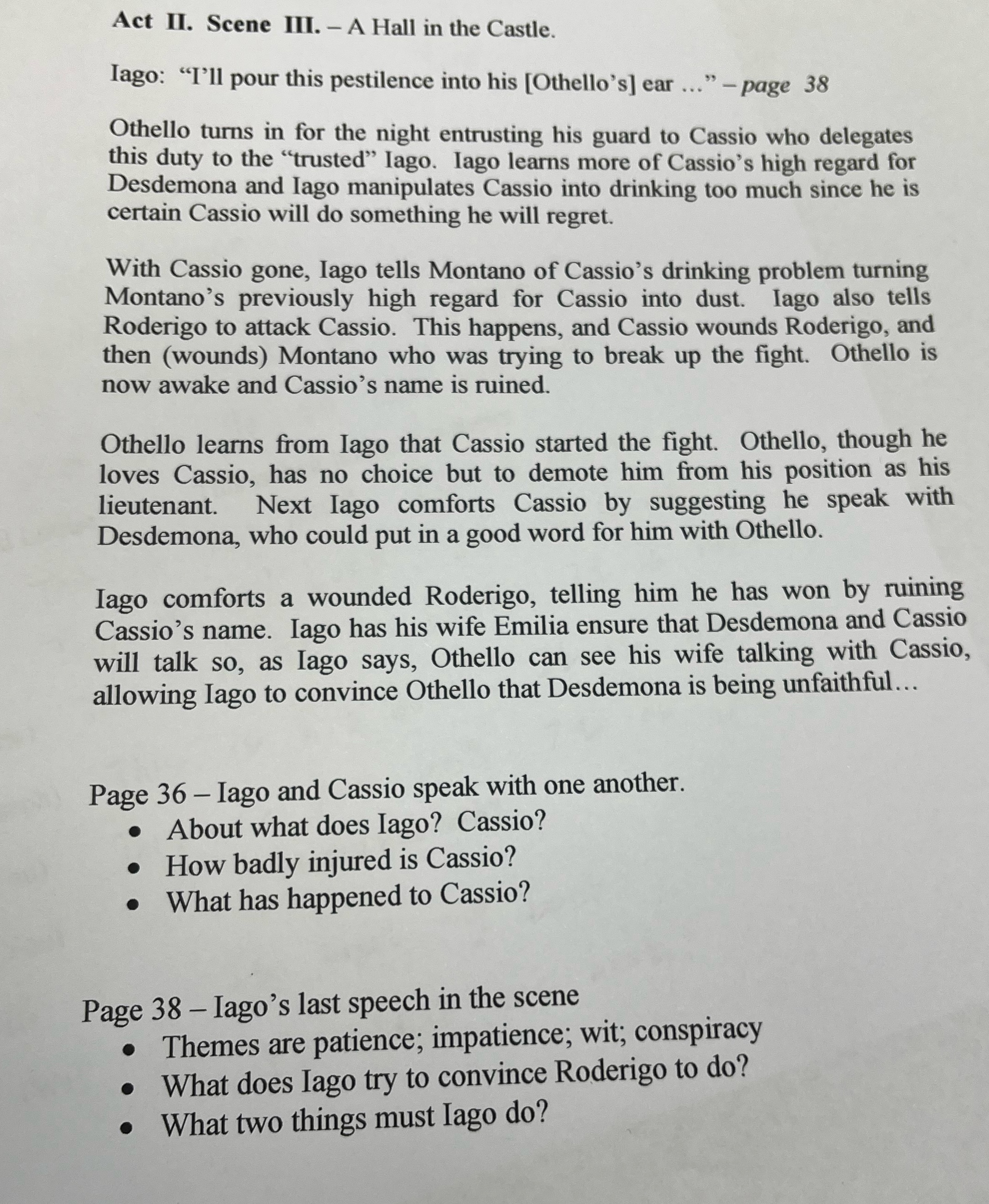 Could you answer the six questions about Othello