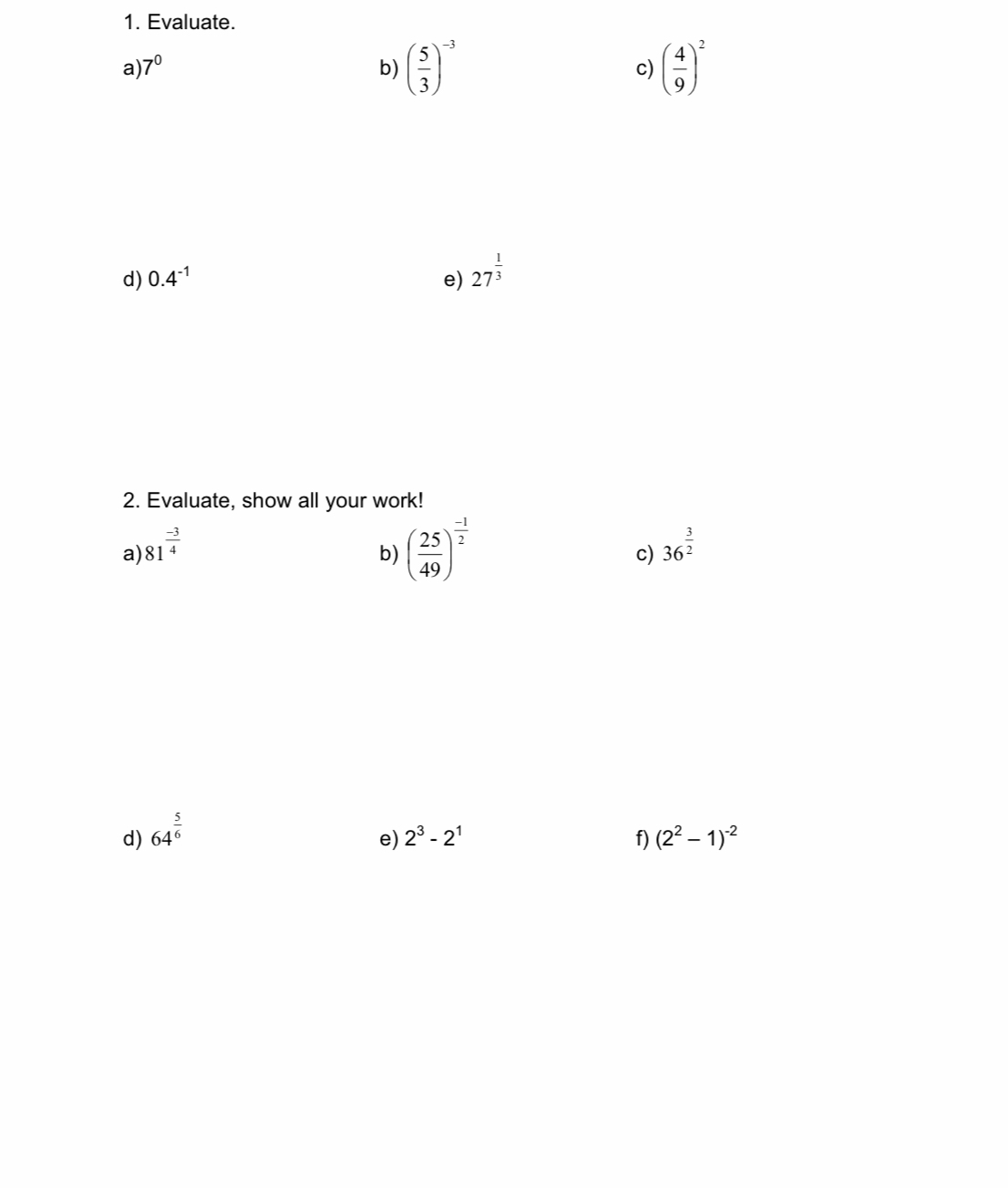 math grade 12 Exponential Functions 1. Evaluate.