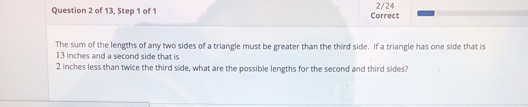 Question 2 of 13, Step 1 of 1 2/24 Correct The
