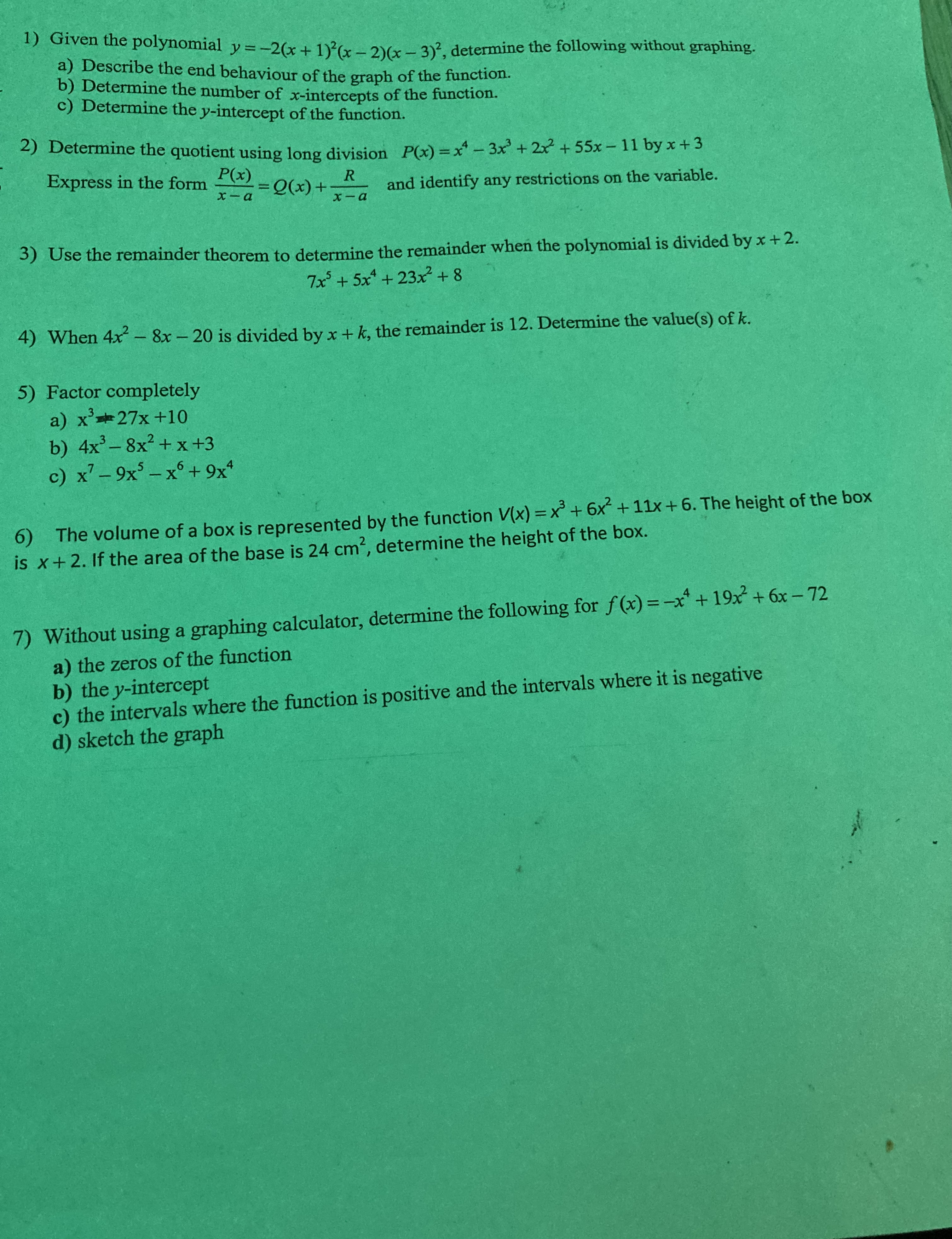 Please explain how to do those 7 question 1)