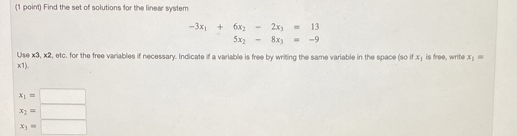(1 point) Find the set of solutions for the