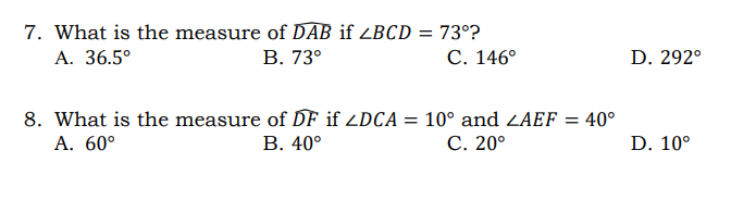 7. What is the measure of DAB if ZBCD = 73? A.