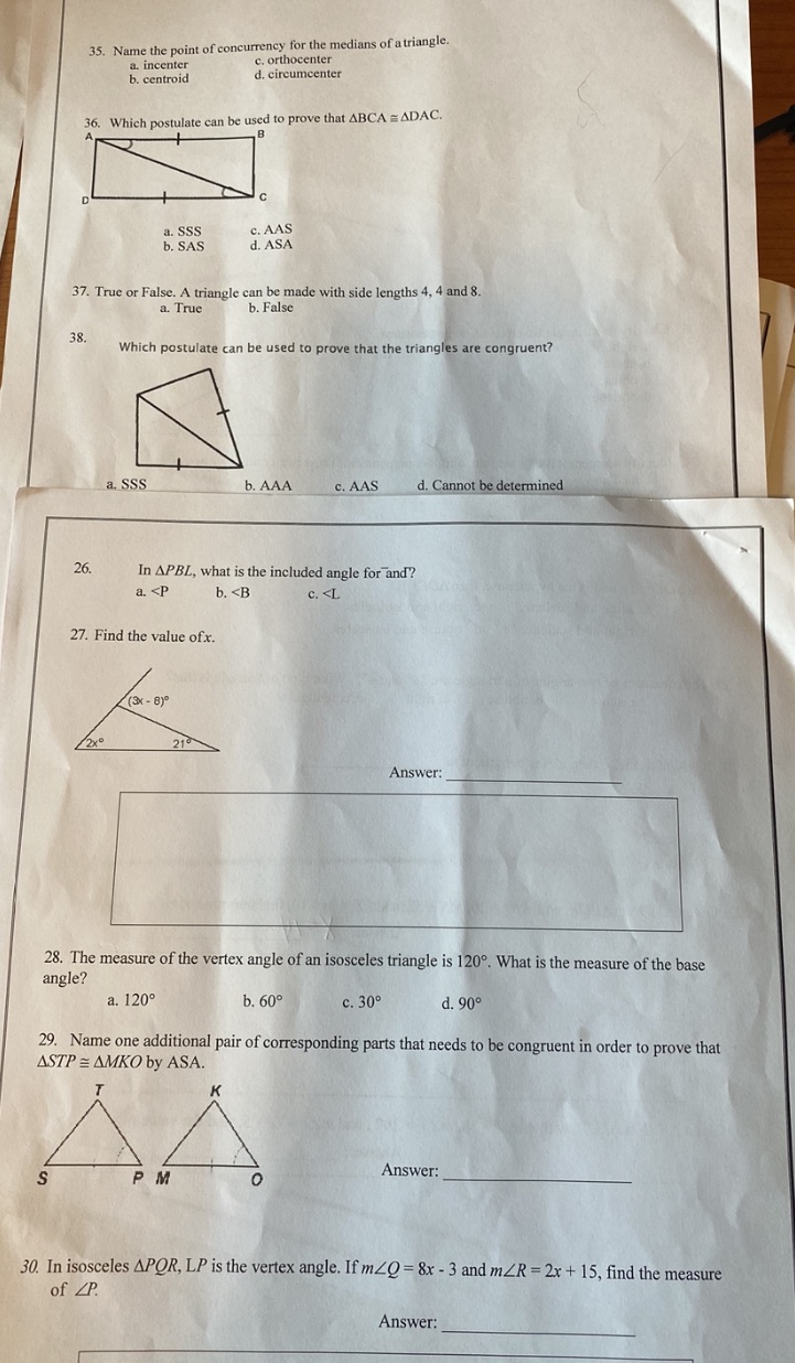 35. Name the point of concurrency for the medians