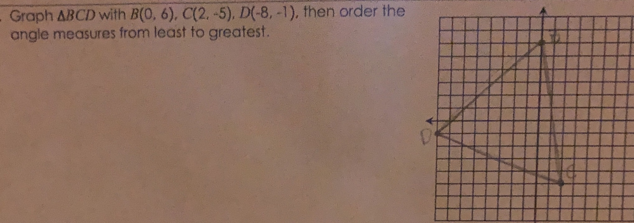 Graph ABCD with B(0, 6), C(2. -5), D(-8, -1),