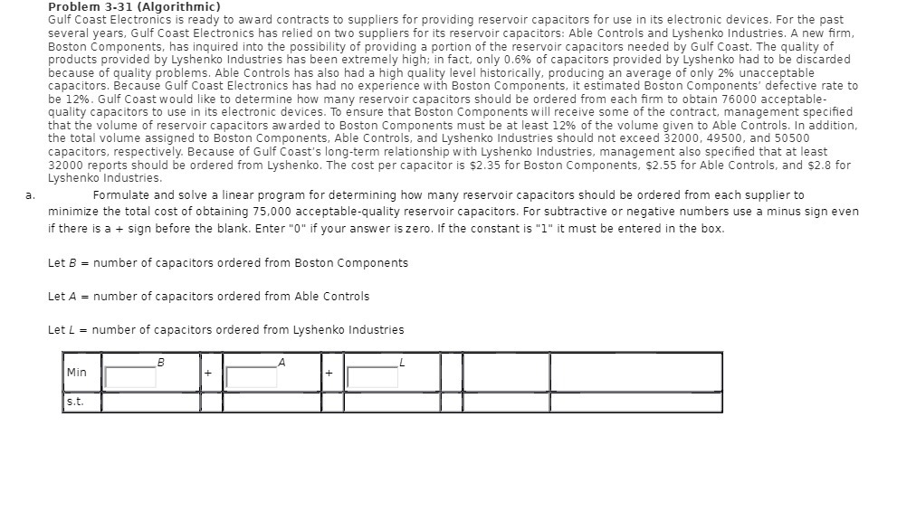 Problem 3-31 (Algorithmic) Gulf Coast Electronics