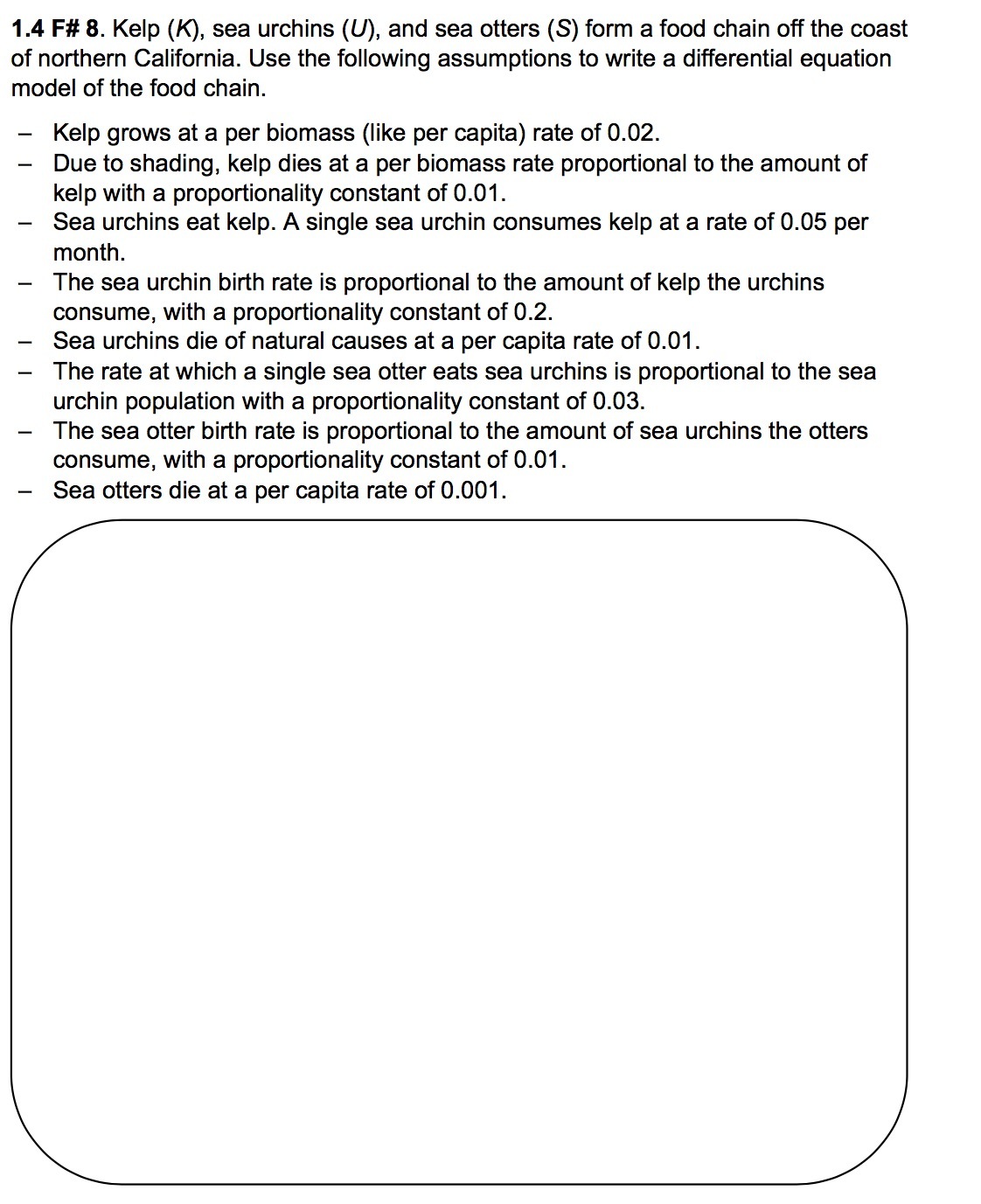 1.4 F# 8. Kelp (K), sea urchins (U), and sea