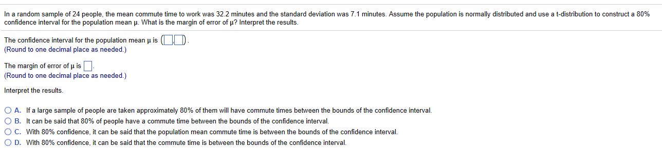 In a random sample of 24 ?people, the mean