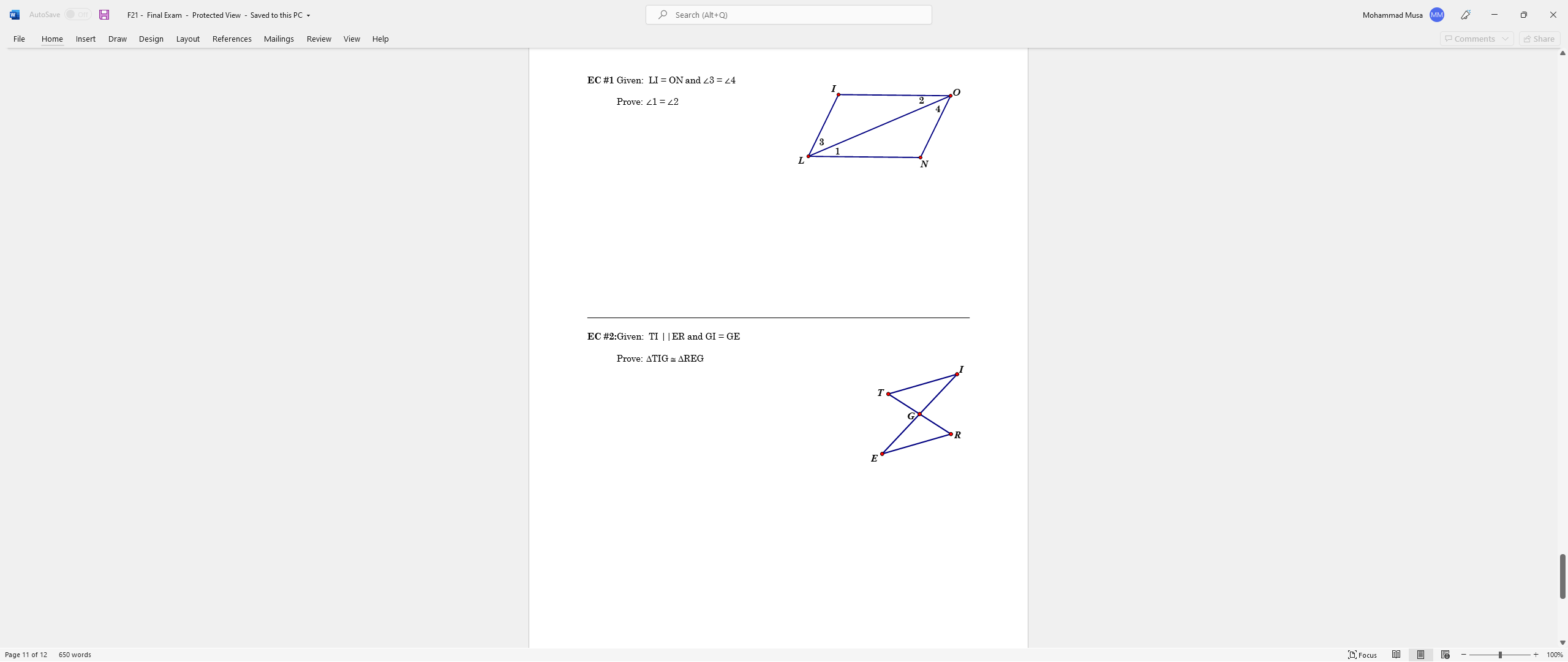 w AutoSave off - F21 - Final Exam - Protected