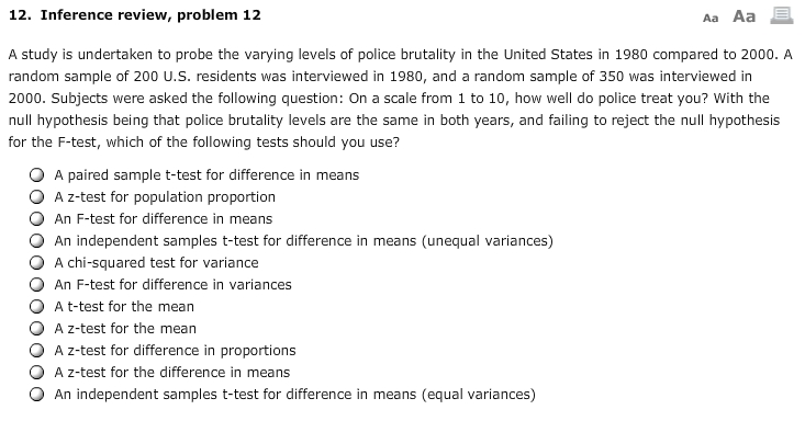 12. Inference review... problem 12 M pa 3 A study