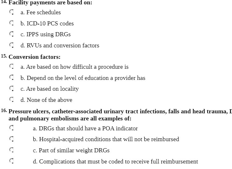 14. Facility payments are based on: C a. Fee