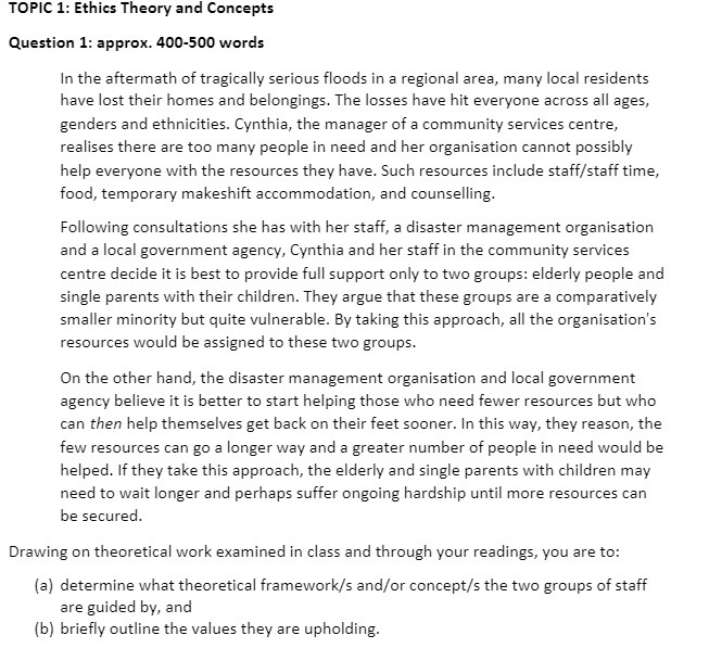 TDPIC 1: Ethics Theory and Concepts Question 1: