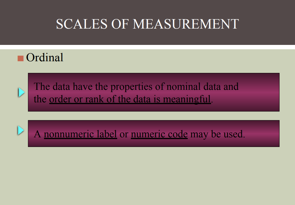 Identify the following as nominal level, ordinal
