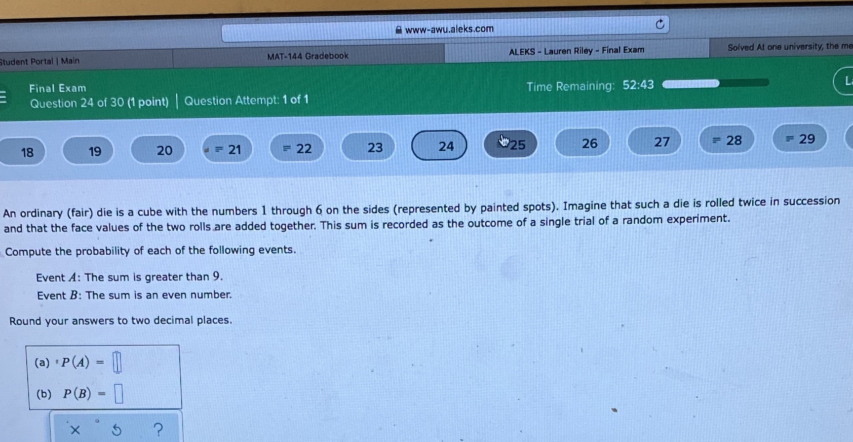 awww-awu.aleks.com Student Portal | Main MAT-144