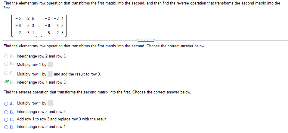 Find the elementary row operation that transforms