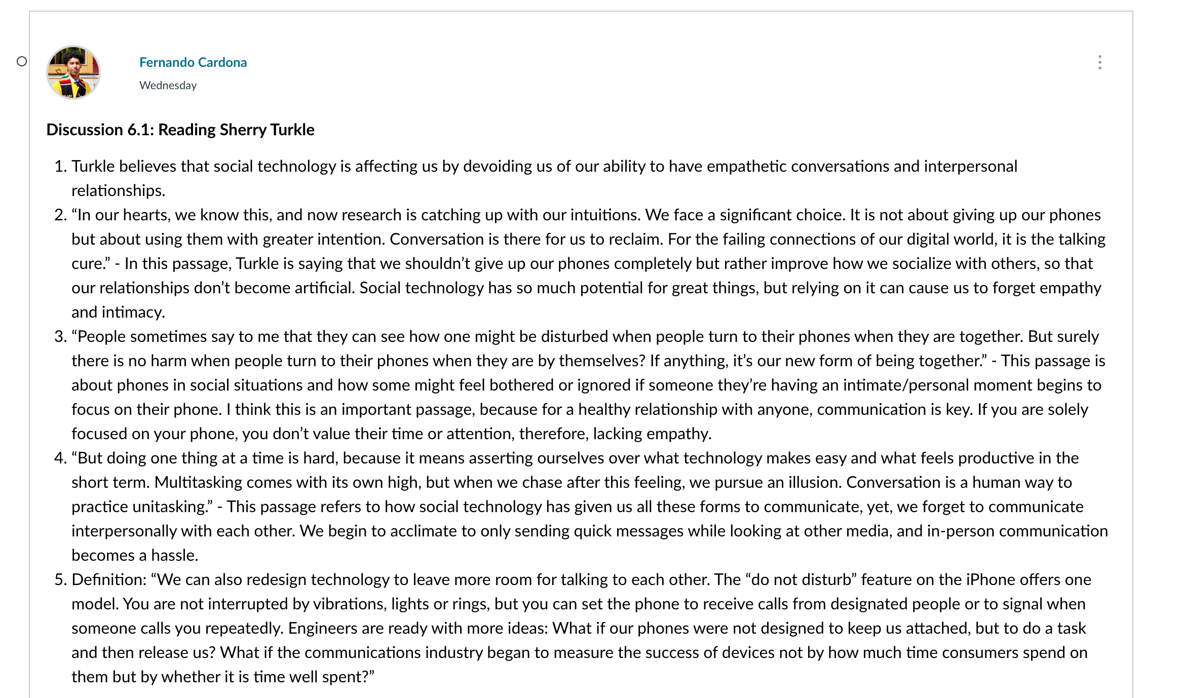 O _ Fernando Cardona I ' Wednesday Discussion