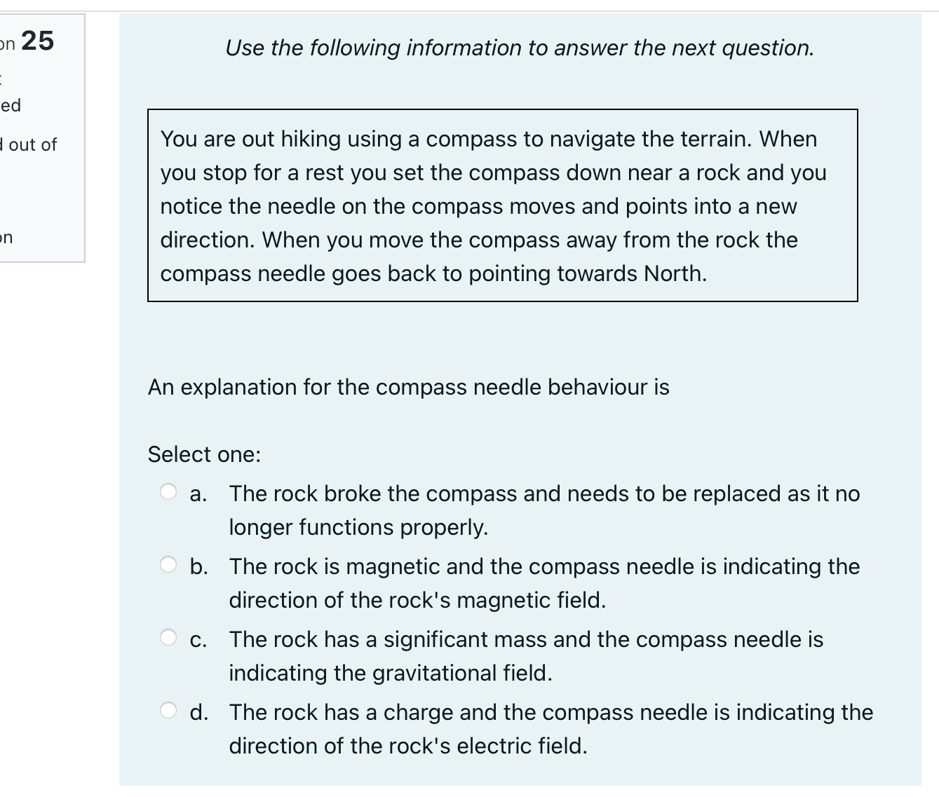 3\" 25 Use the following information to answer