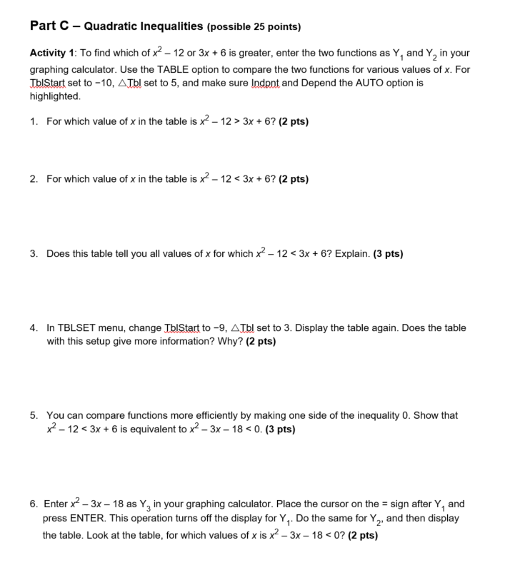 Part C Quadratic Inequalities {possible 25