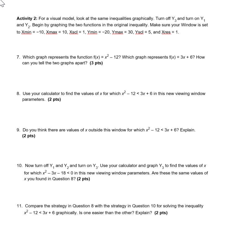 Part C Quadratic Inequalities {possible 25