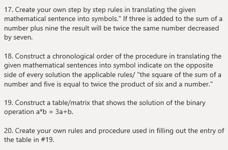 Instruction already provided 17. Create your own