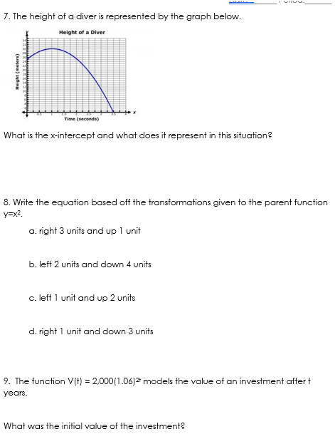 7. The height of a diver is represented by the